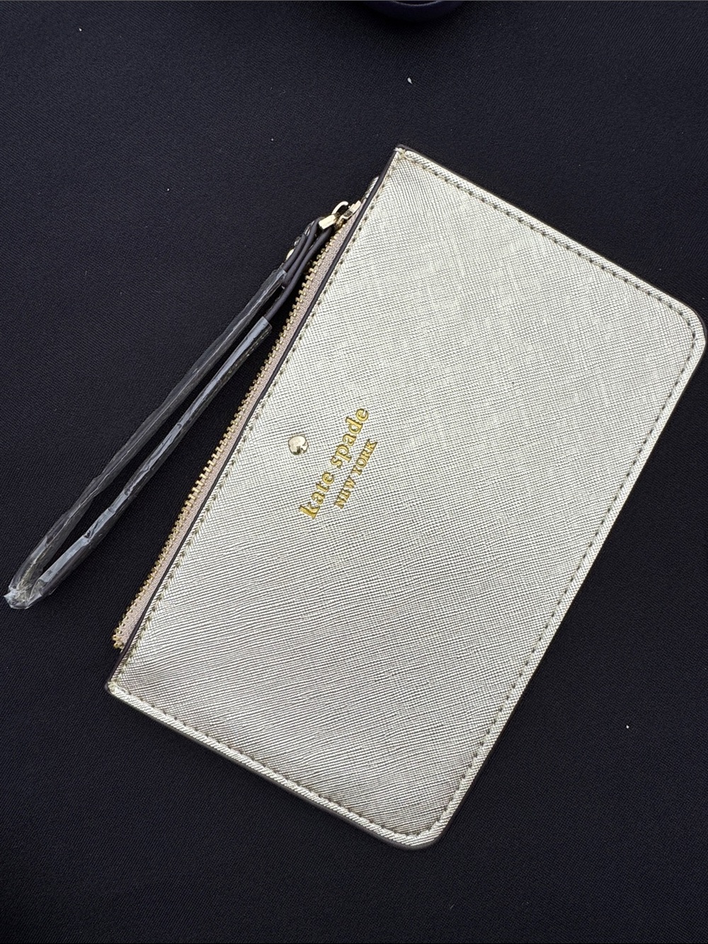 kate spade metallic champagne gold wristlet clutch